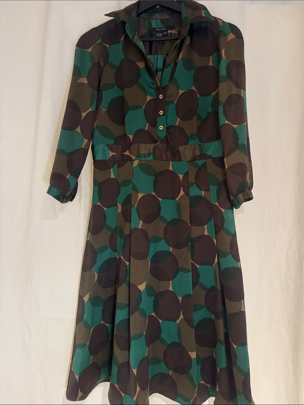 Zara Baaic Polka Dot Midi Dress - Green/Brown